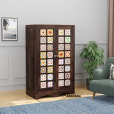 Dotwork Solid Sheesham Wood Small Wardrobe (Walnut Finish)